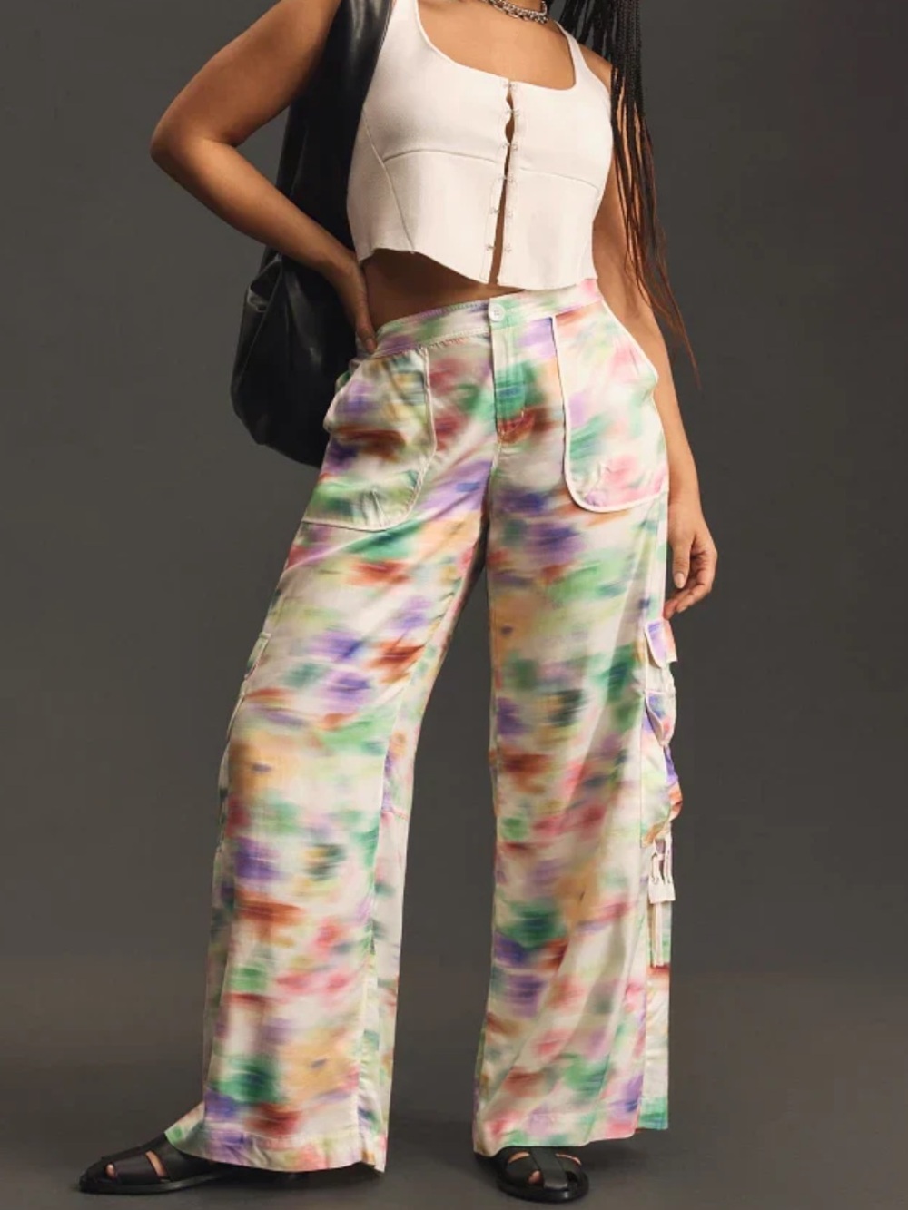 Anthropologie Multicolor Watercolor Wide-Leg Cargo Pants